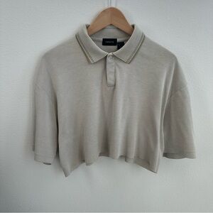 khaki & cream cropped polo shirt
